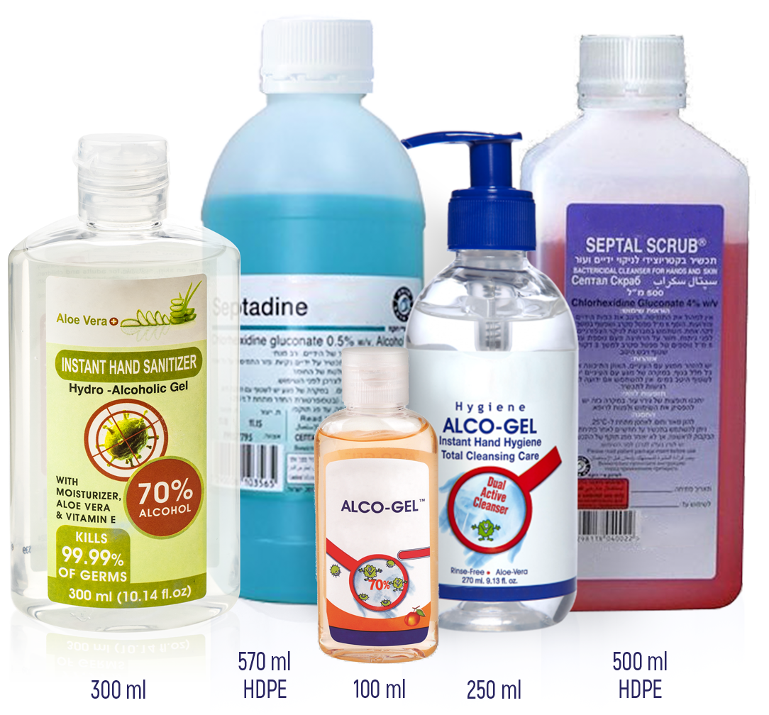 Alcohol Gels & Sanitizers HDPE and PET Bottles, Log Pharma Primary Packaging
